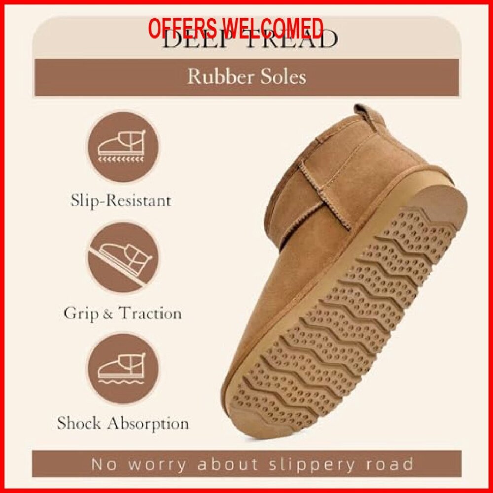 Genuine Suede Ankle Boots Women's Winter Snow Boots Fur Lined Cozy - Picture 6 of 8